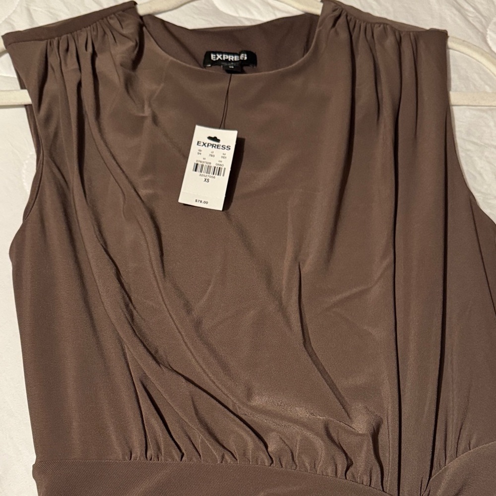Express Ruched Brown Midi Dress - Picture 3 of 6